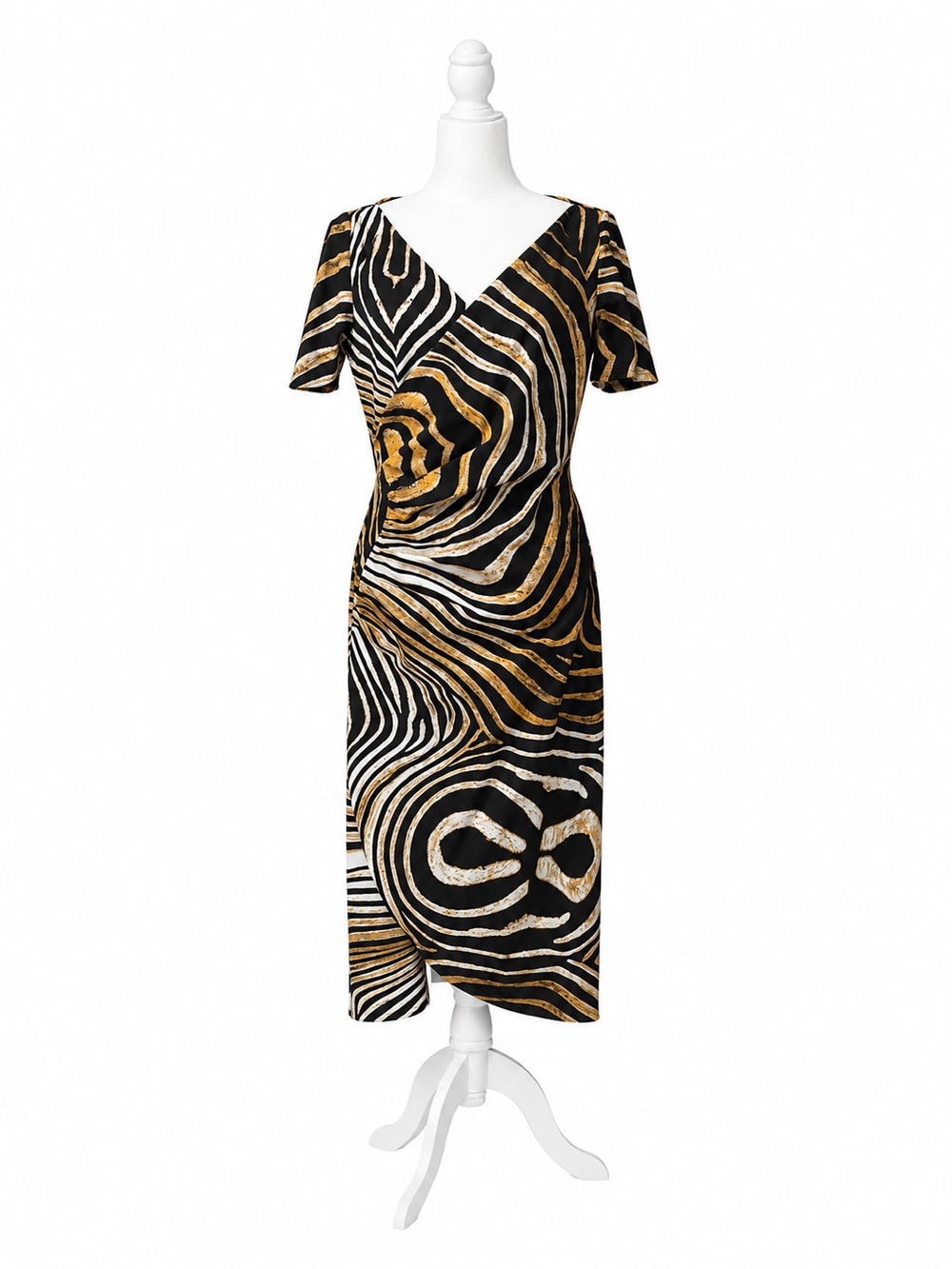 Chiara Boni Wrap Dress Black Orange Abstract Print Stretch Jersey Size 16